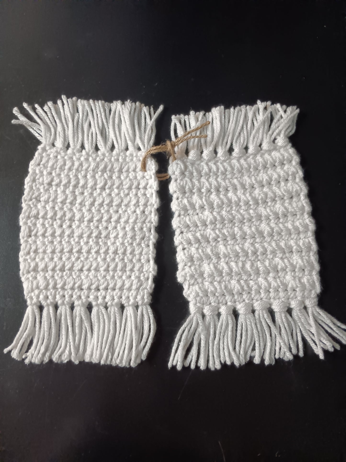 Set of 2 White Tassel Mug Rugs