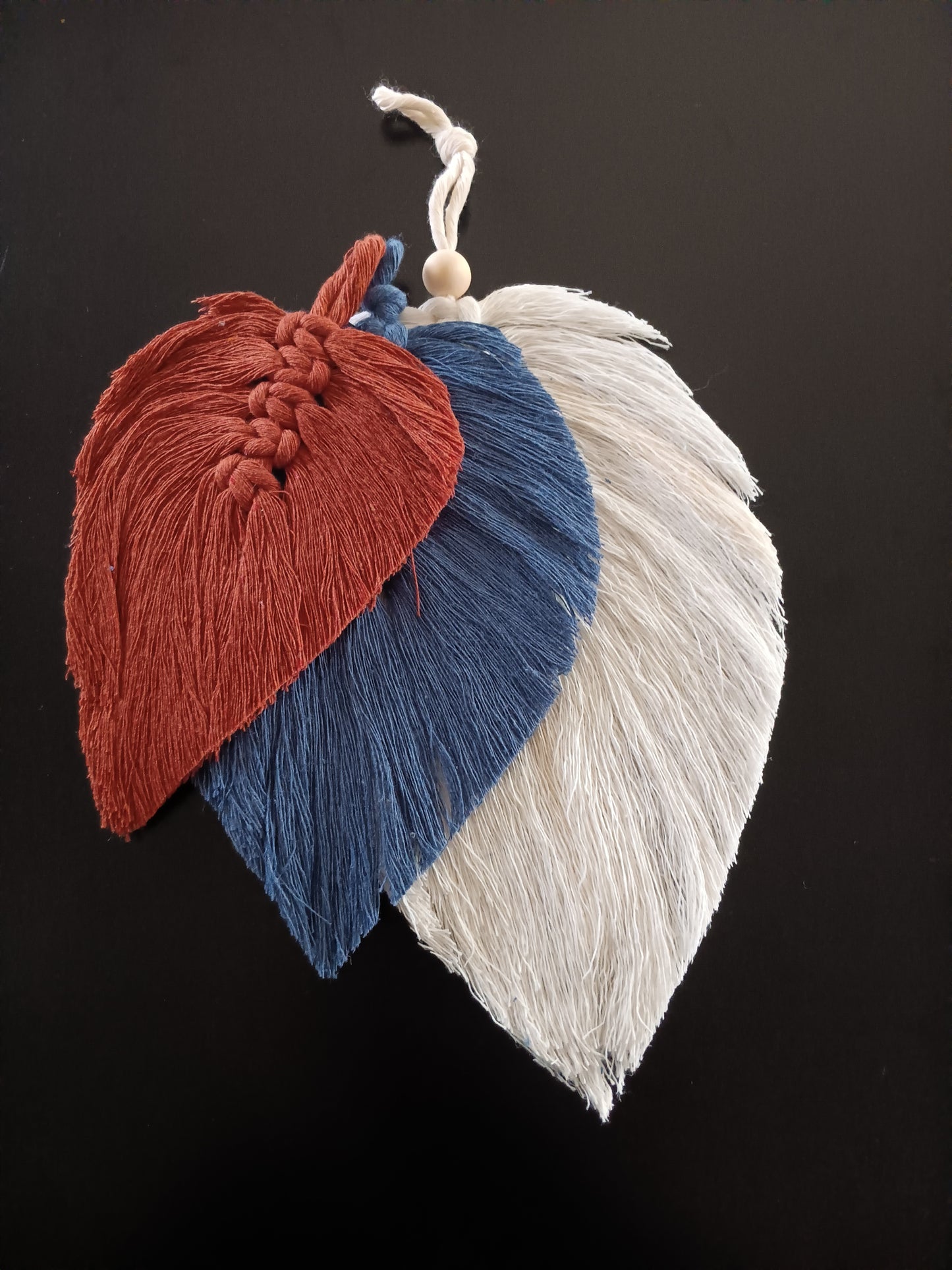 Brick Red Blue and Cream Leaf Trio