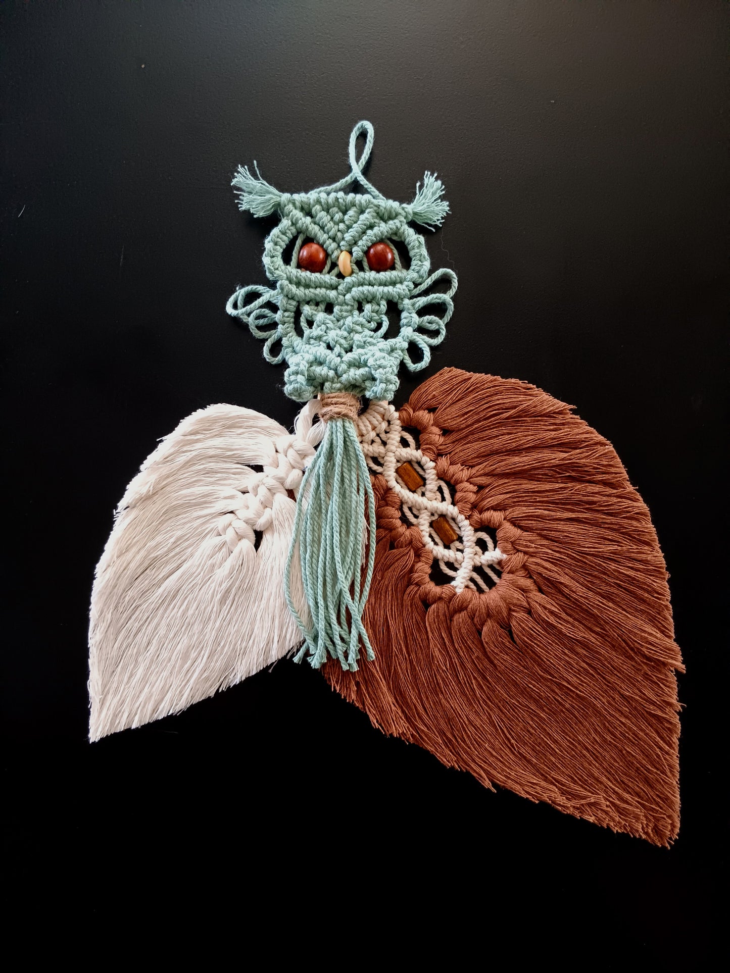 Sage Green Owl with Natural Beige and Brown Leaves