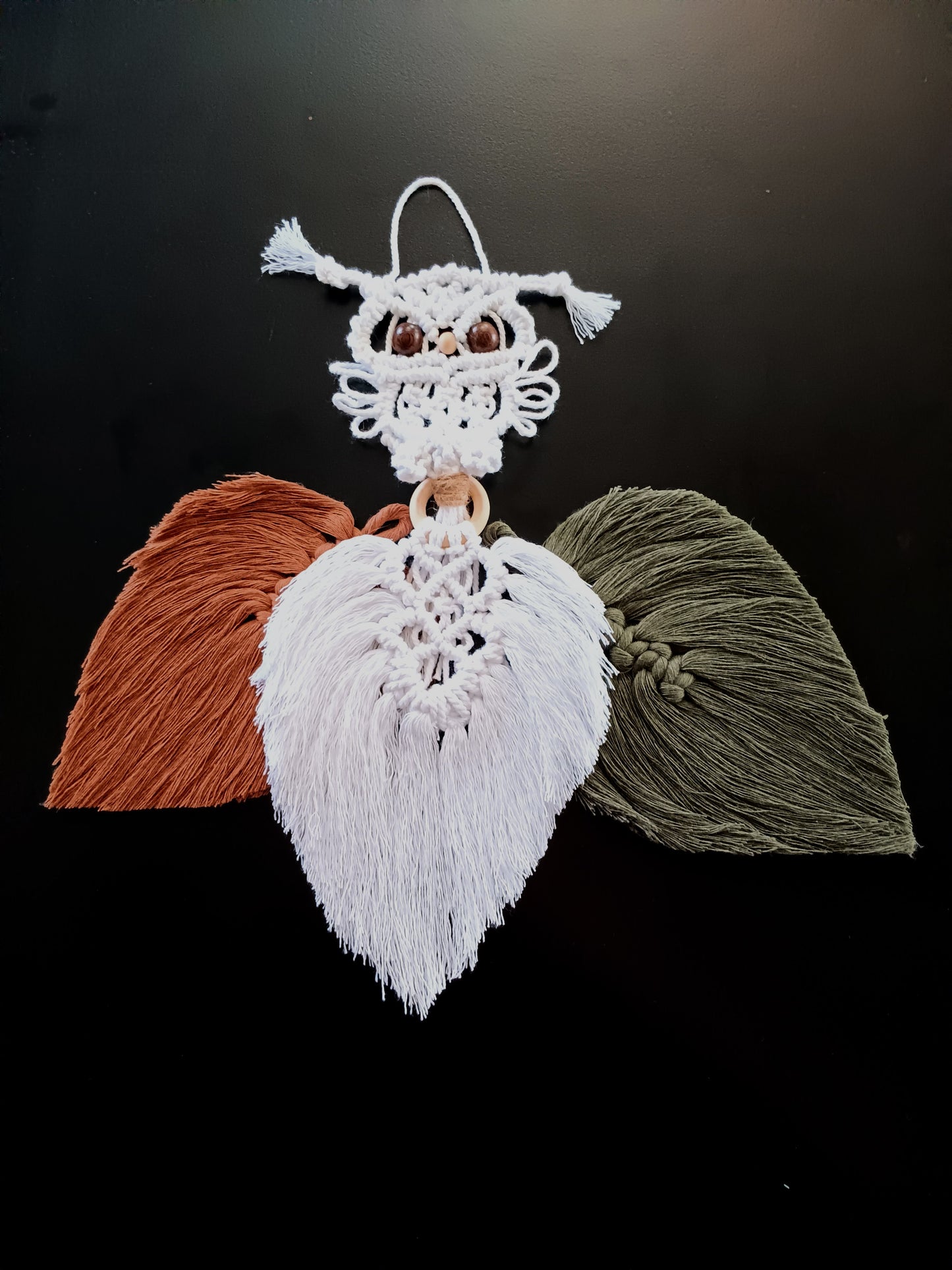 White Owl with Brown White and Green Leaf Trio