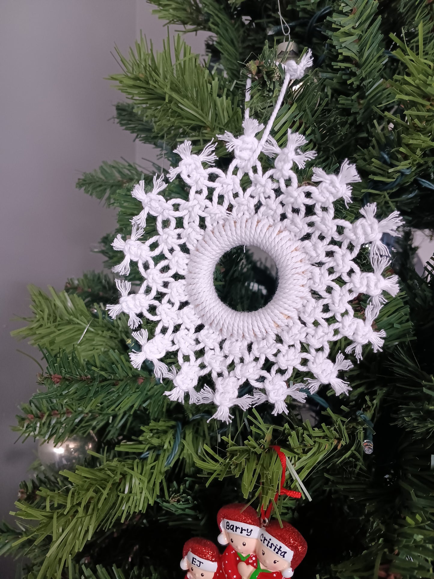 Handmade macrame snowflake ornament