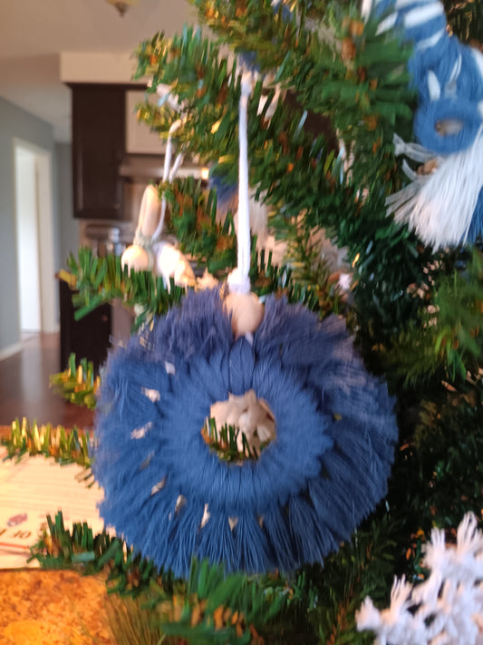 Handmade macrame blue wreath ornament