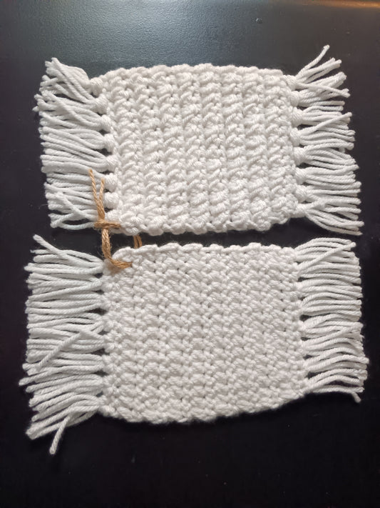 Set of 2 White Tassel Mug Rugs