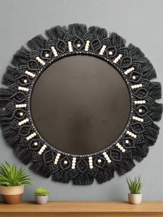Black Macrame Beaded Mandala