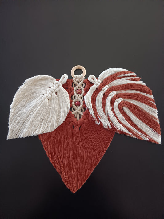 Modern Boho Macrame Brick Red and Natural Cream-Colored Leaf Trio