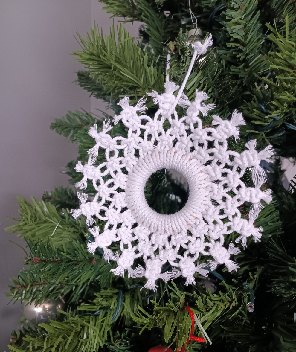 Handmade macrame snowflake ornament