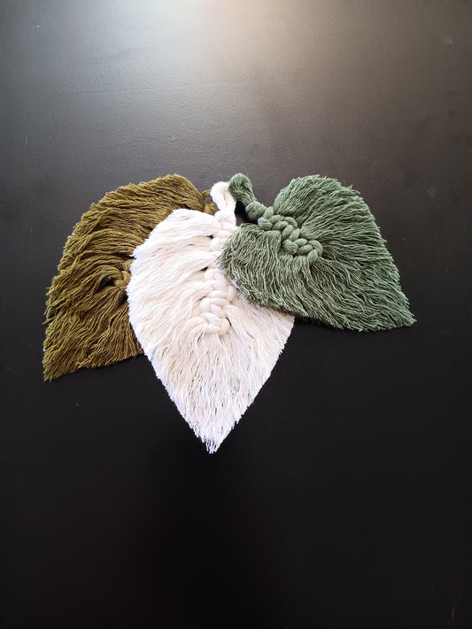 Olive Green Cream and Fern Green Macrame Leaf Trio