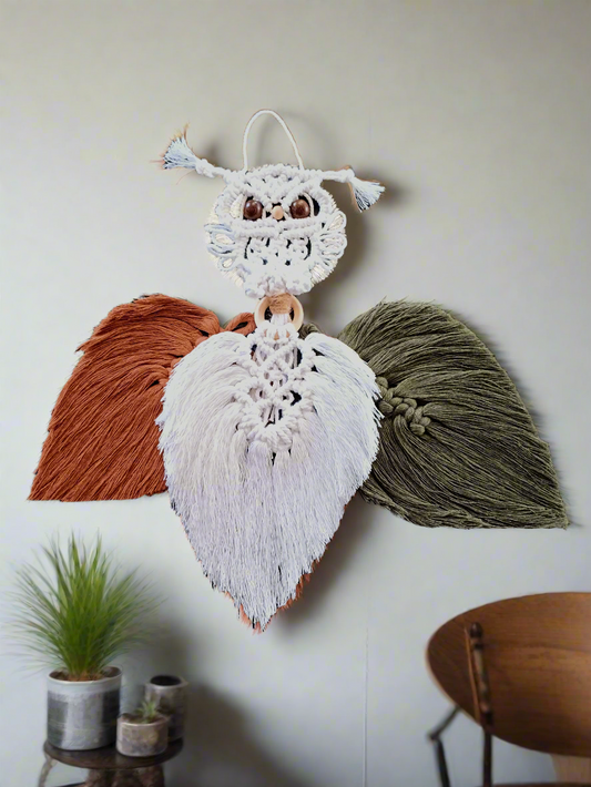 White Owl with Brown White and Green Leaf Trio
